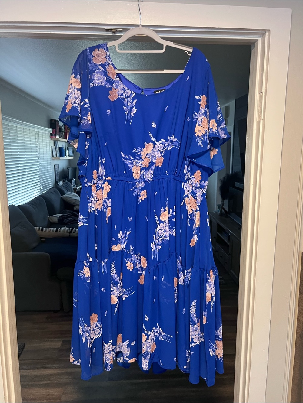 Torrid Size 3 Royal Blue Floral Tiered Dress